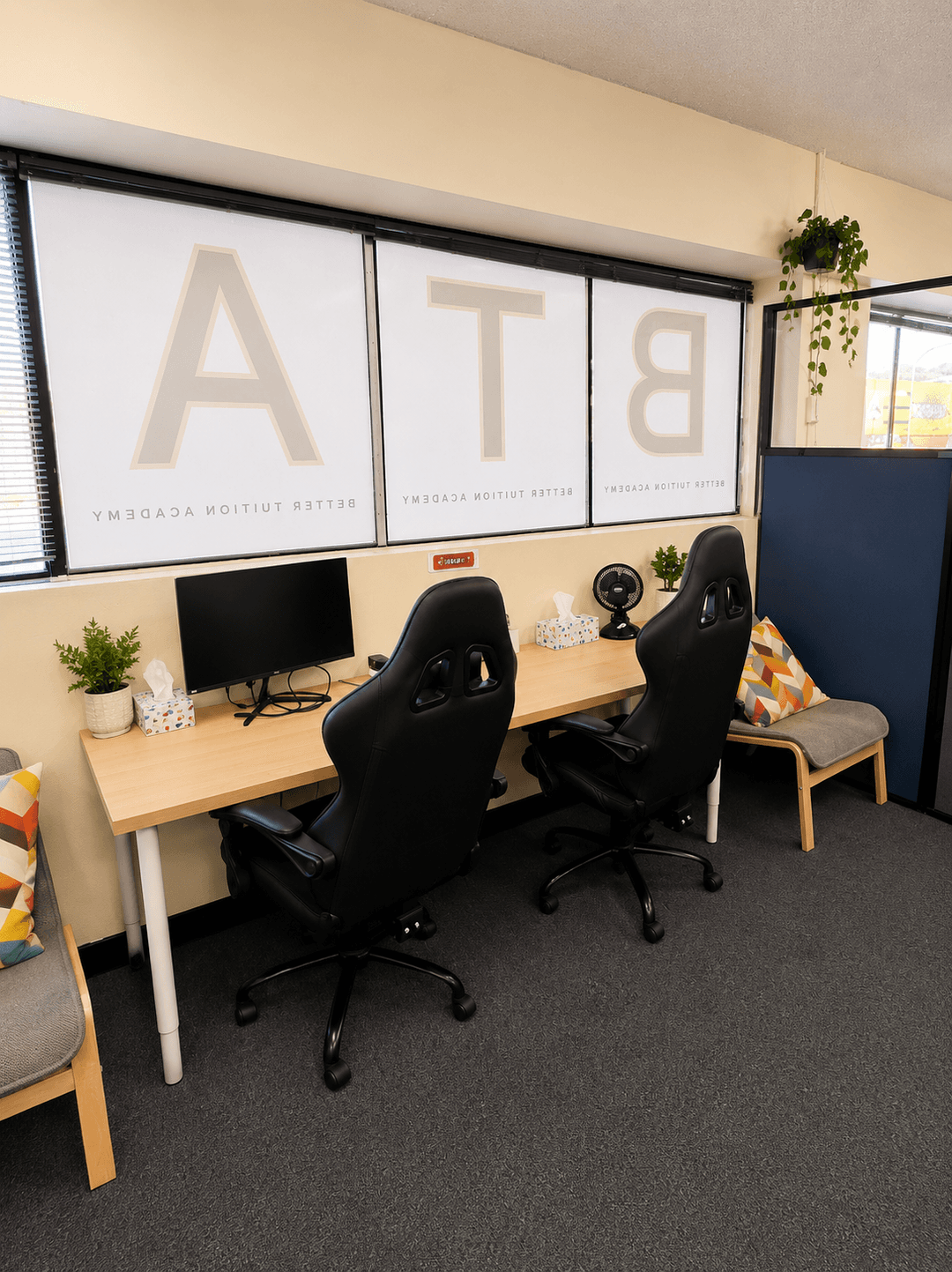 A tutoring room at BTA Belrose, with the Better Tuition Academy lettering on the window