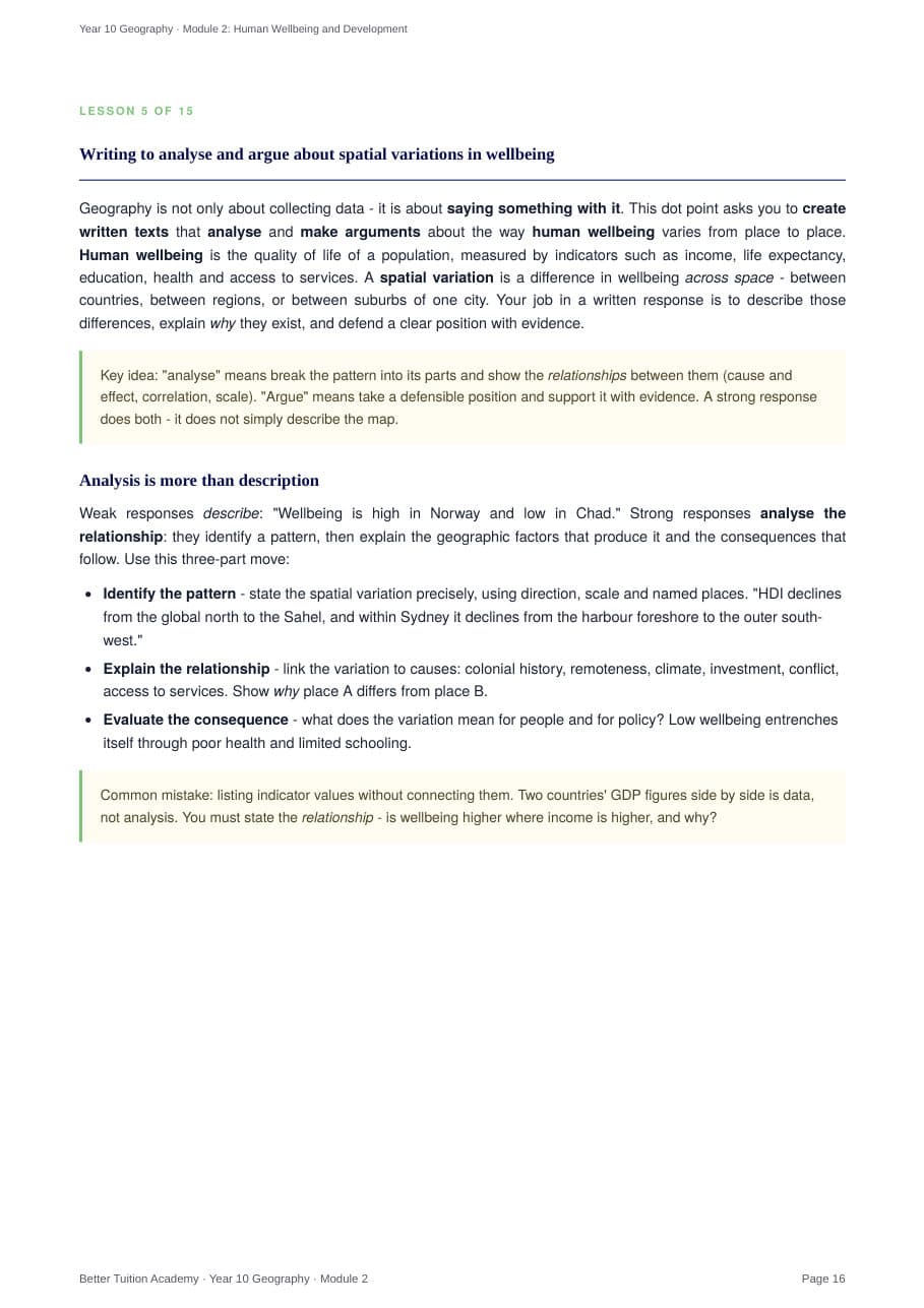 Sample page 6 of the Human Wellbeing and Development study guide