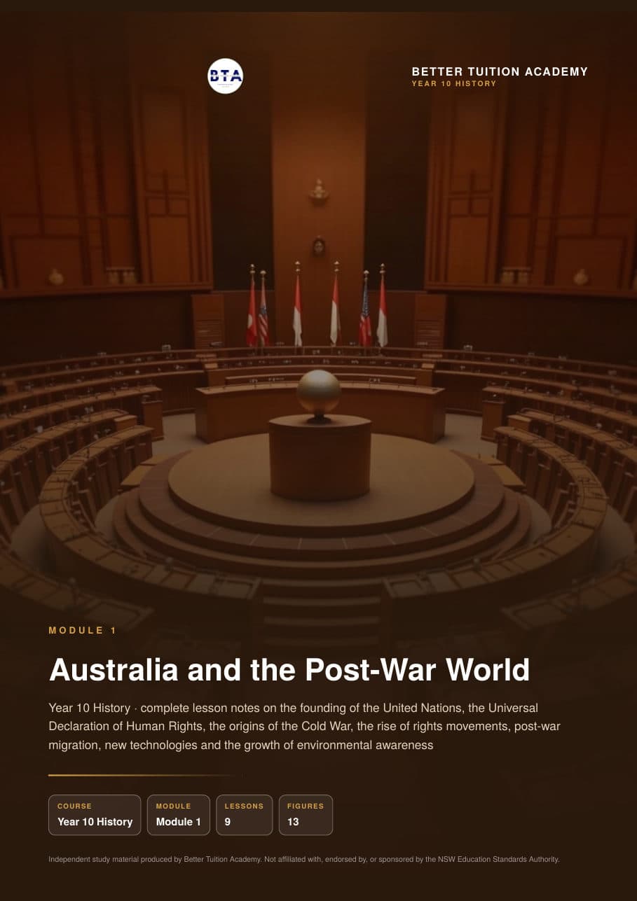 Sample page 1 of the Australia and the Post-War World study guide