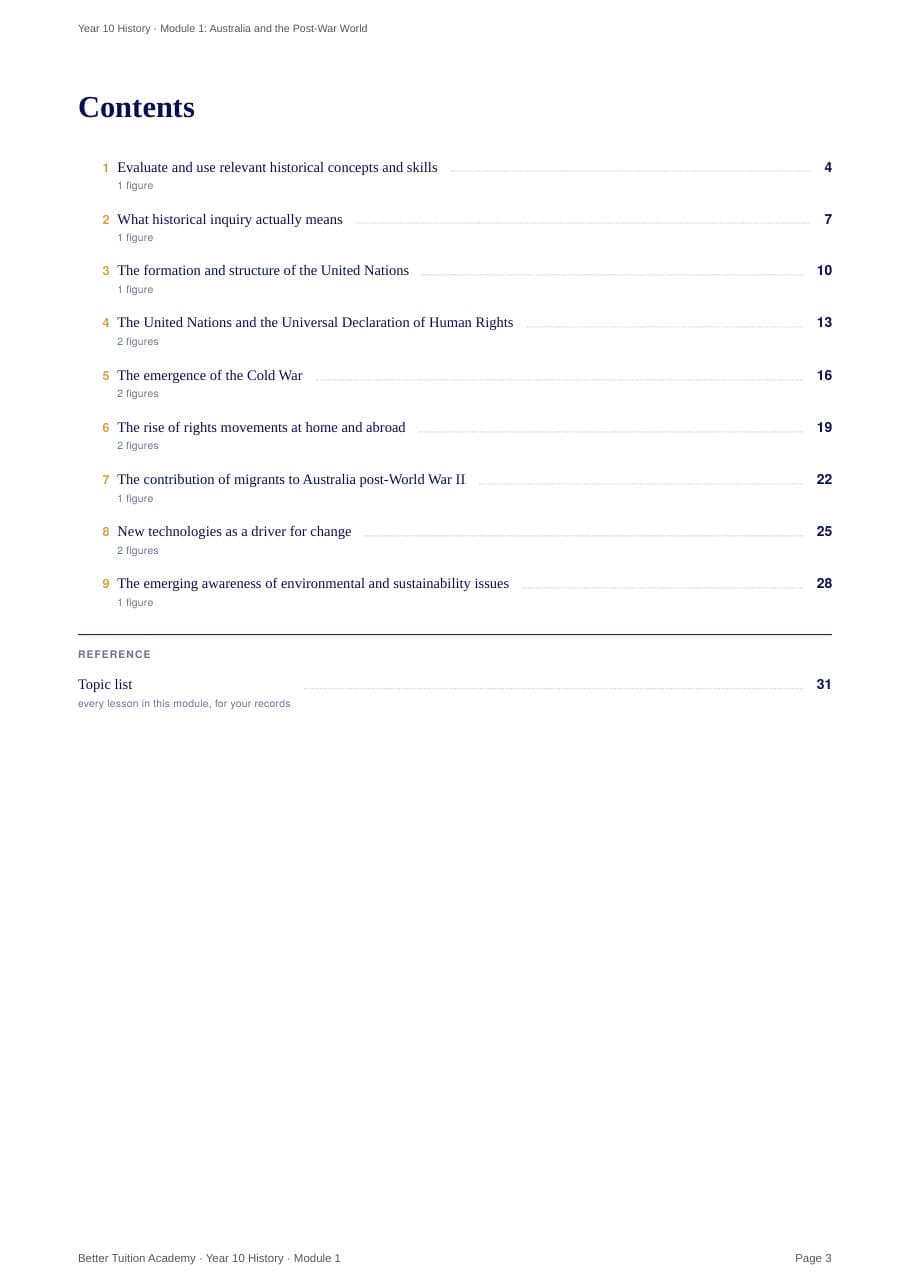 Sample page 2 of the Australia and the Post-War World study guide