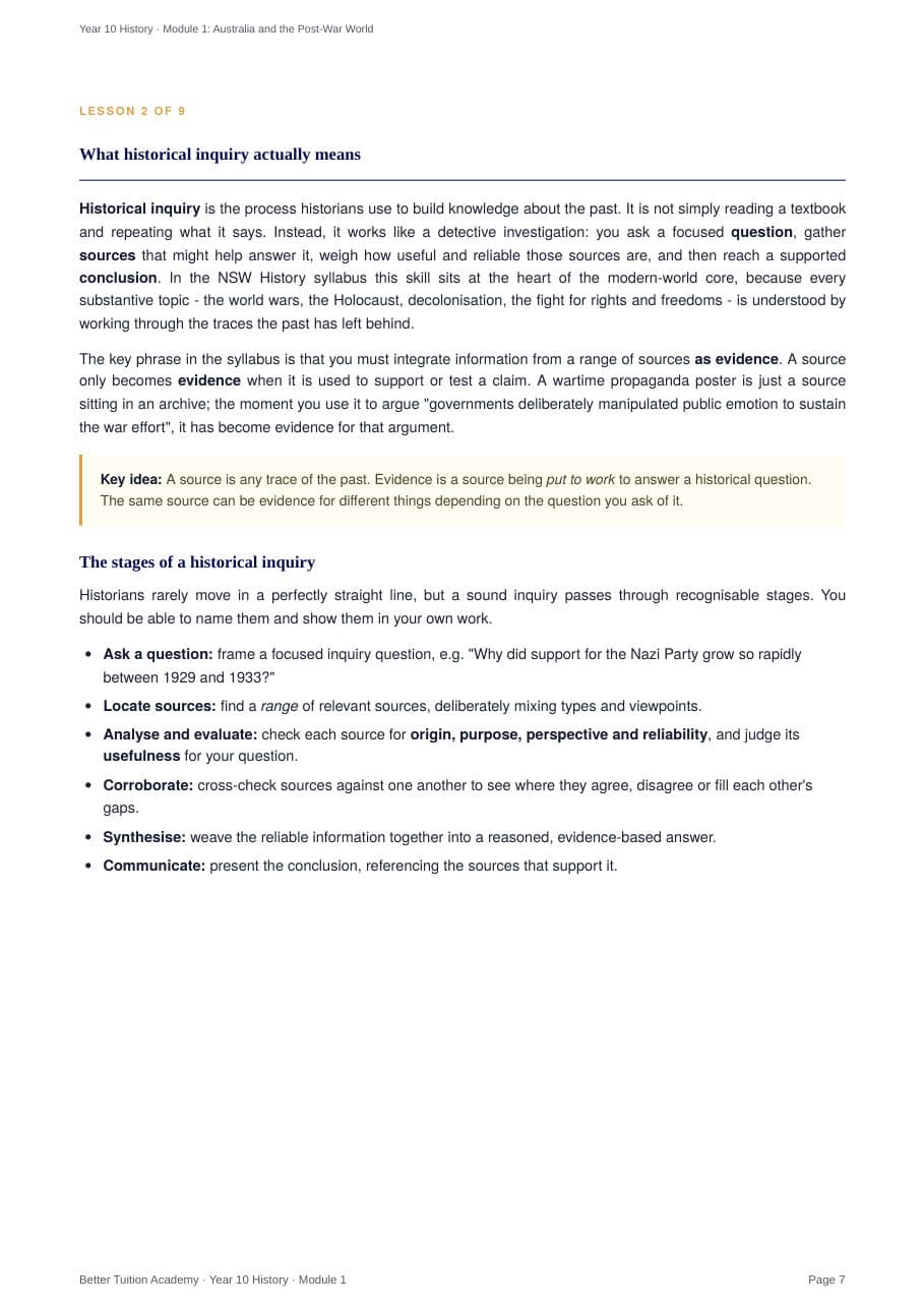 Sample page 4 of the Australia and the Post-War World study guide