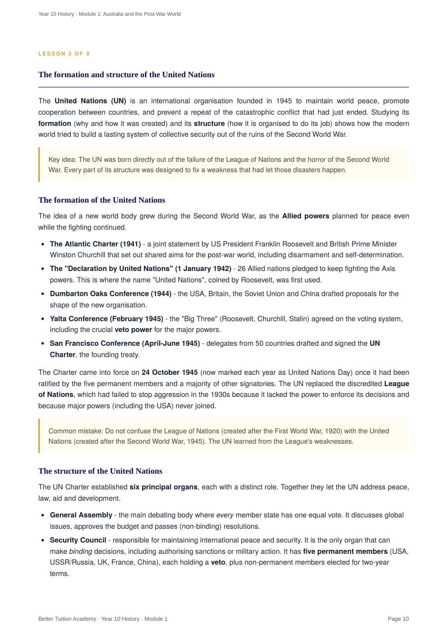 Sample page 5 of the Australia and the Post-War World study guide