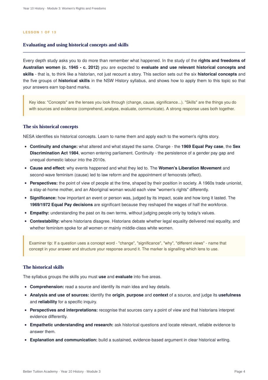 Sample page 3 of the Women's Rights and Freedoms study guide