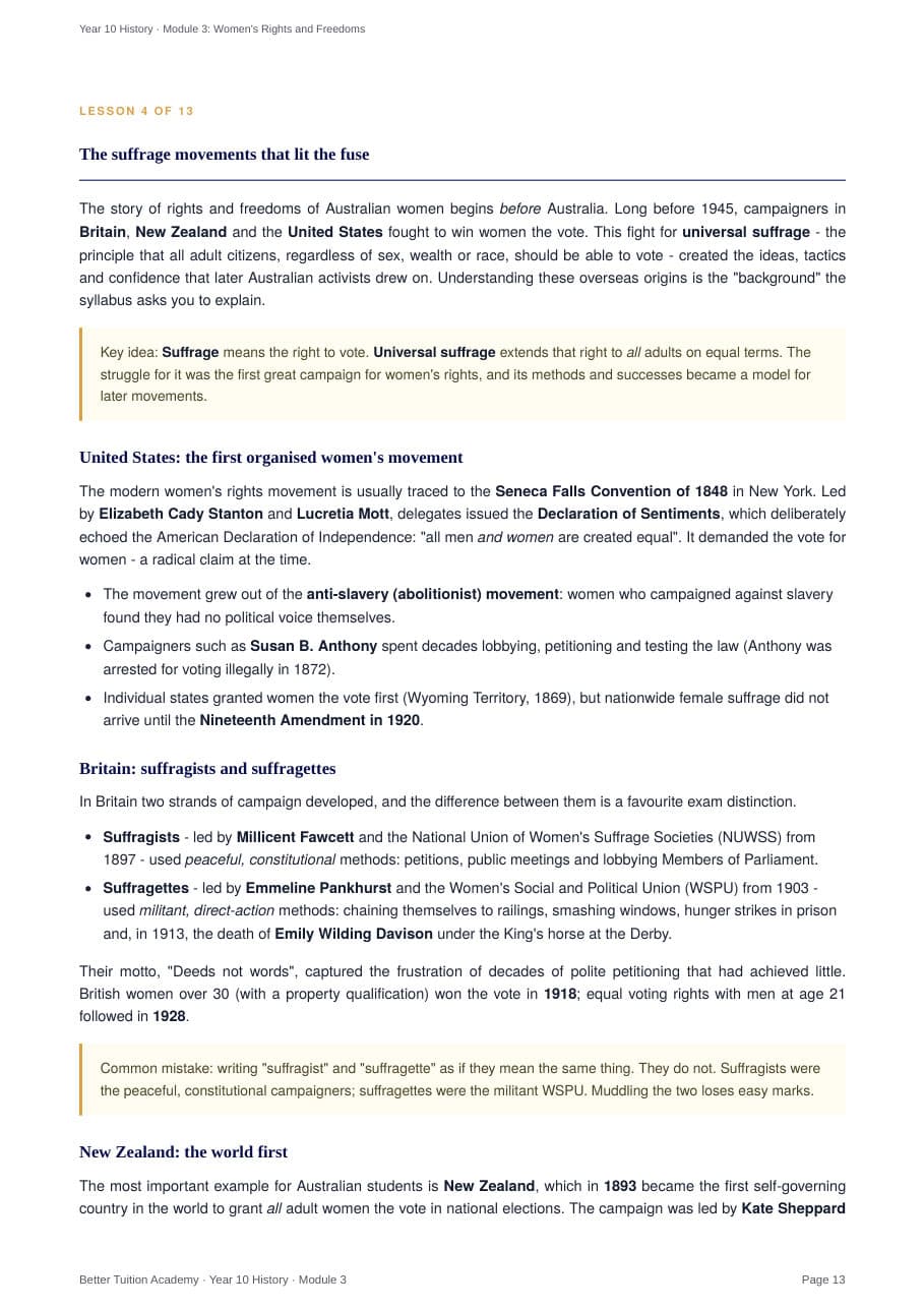 Sample page 6 of the Women's Rights and Freedoms study guide