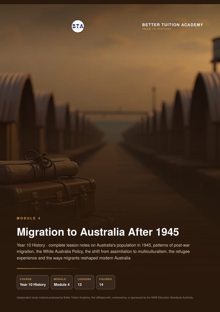 Sample page 1 of the Migration to Australia After 1945 study guide