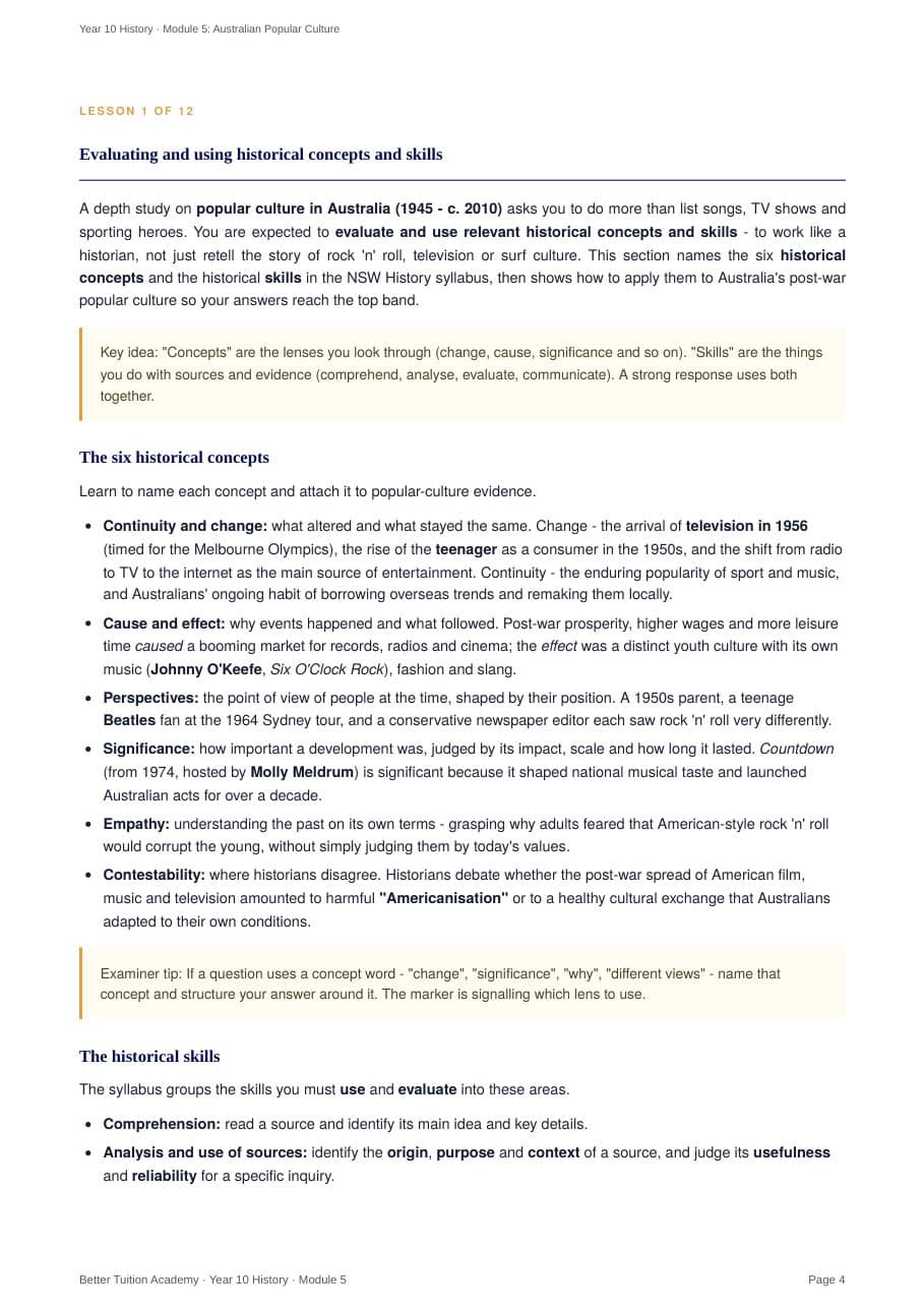 Sample page 3 of the Australian Popular Culture study guide