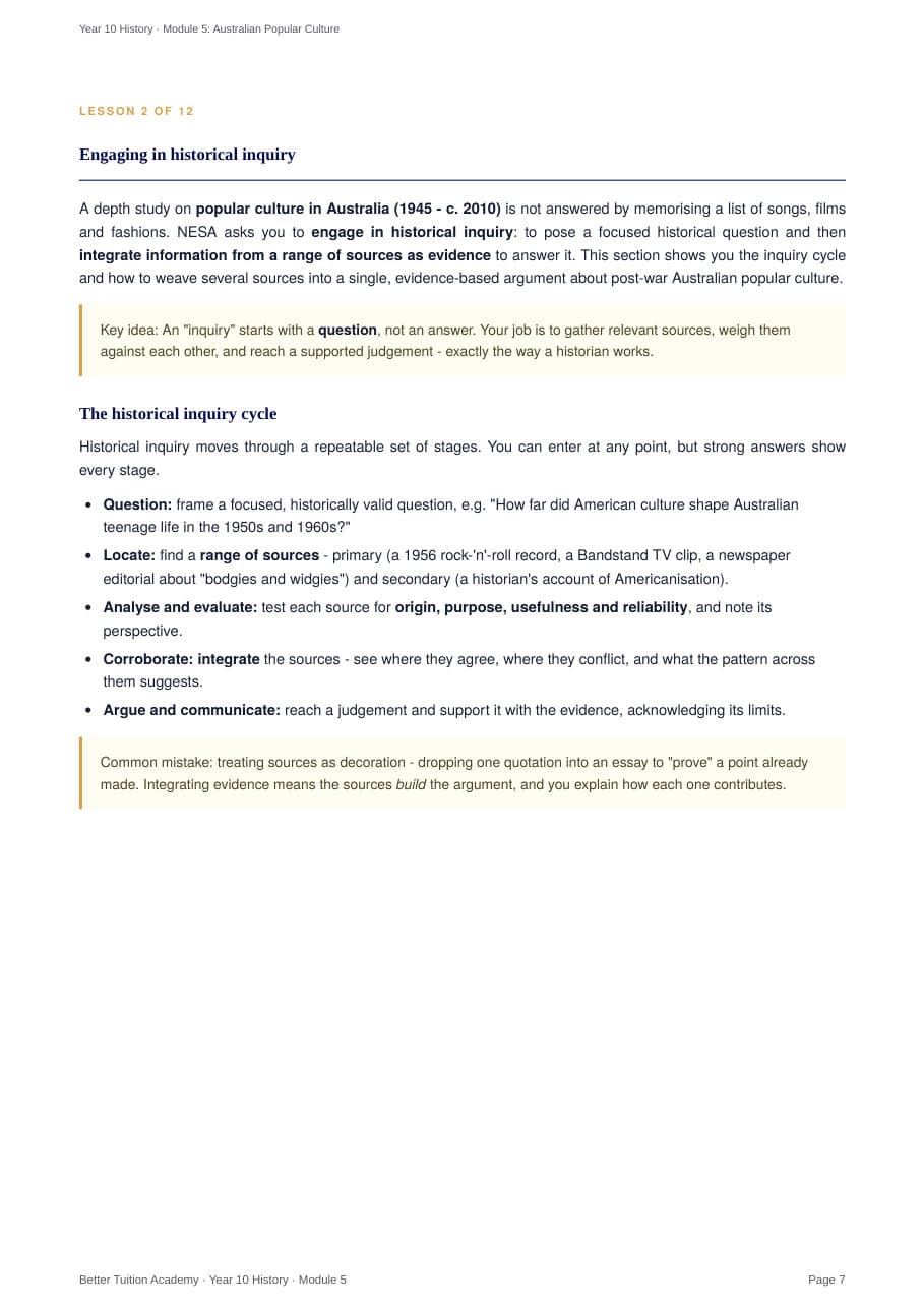 Sample page 4 of the Australian Popular Culture study guide