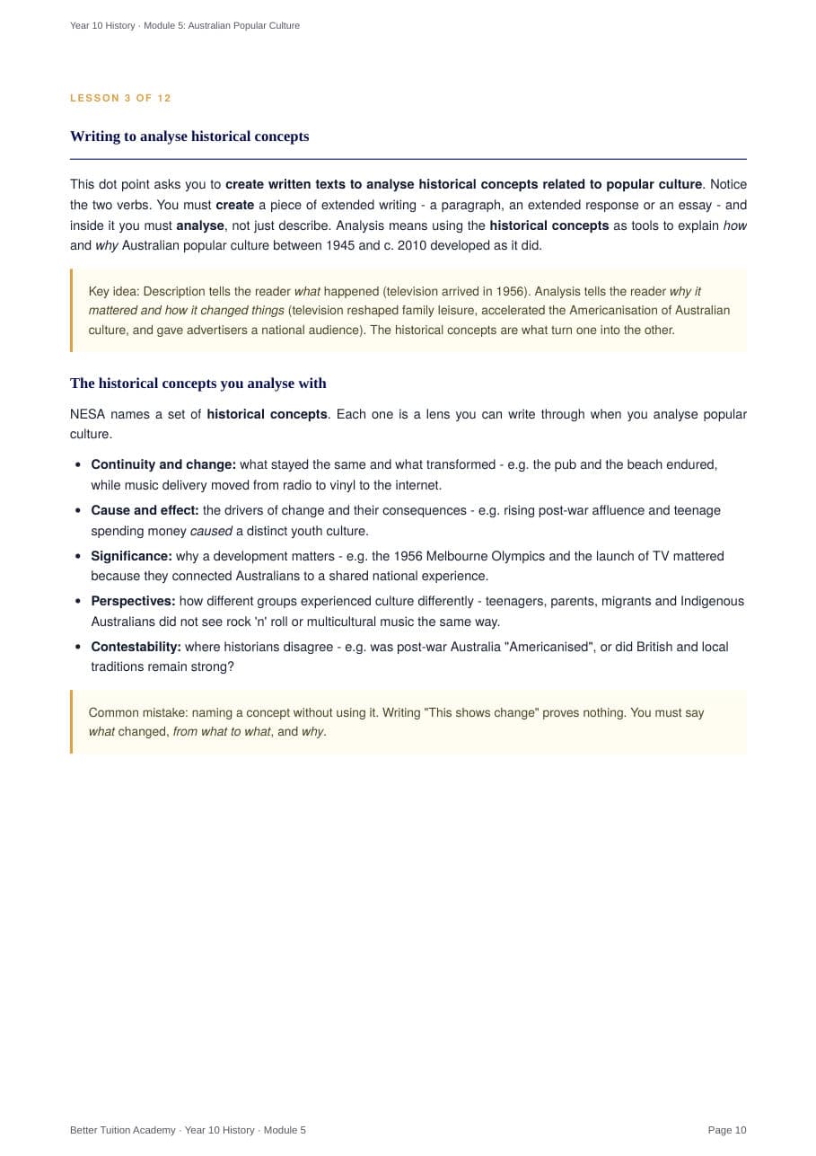 Sample page 5 of the Australian Popular Culture study guide