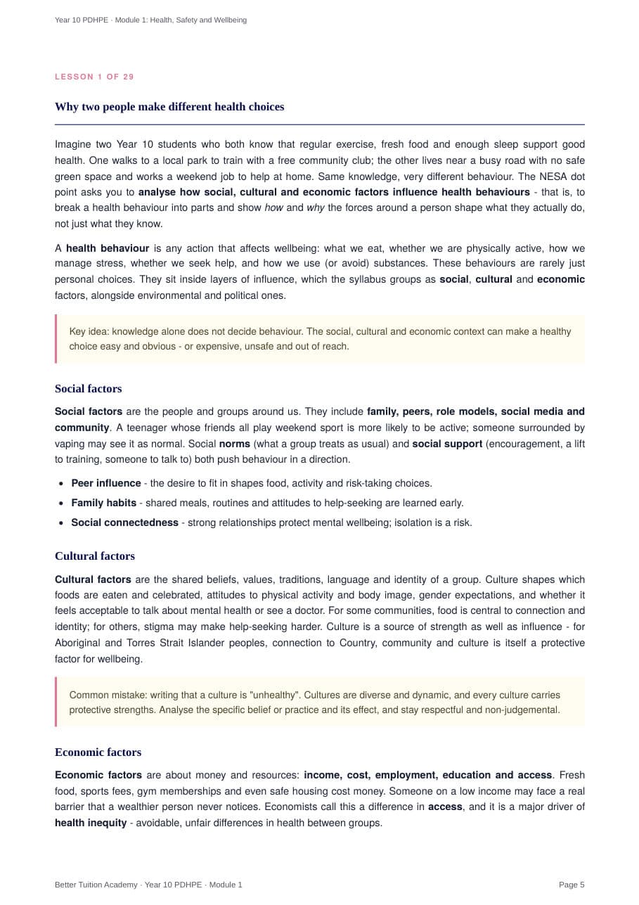 Sample page 3 of the Health, Safety and Wellbeing study guide