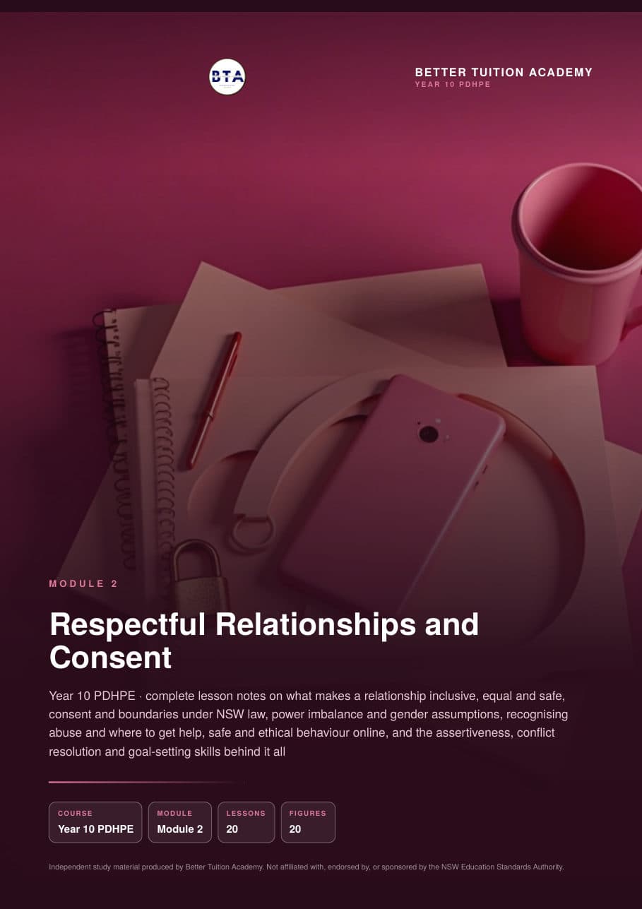 Sample page 1 of the Respectful Relationships and Consent study guide