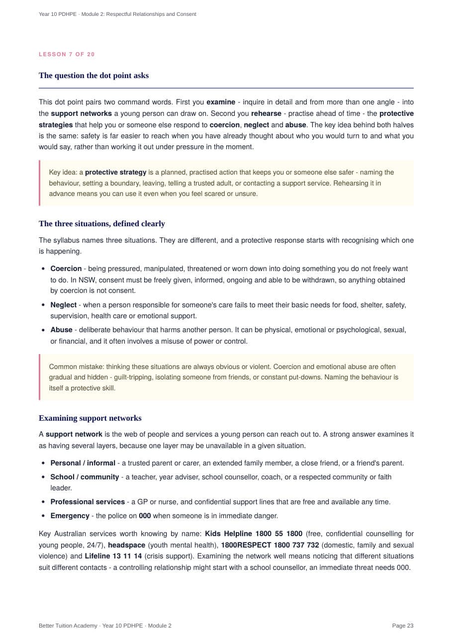 Sample page 6 of the Respectful Relationships and Consent study guide