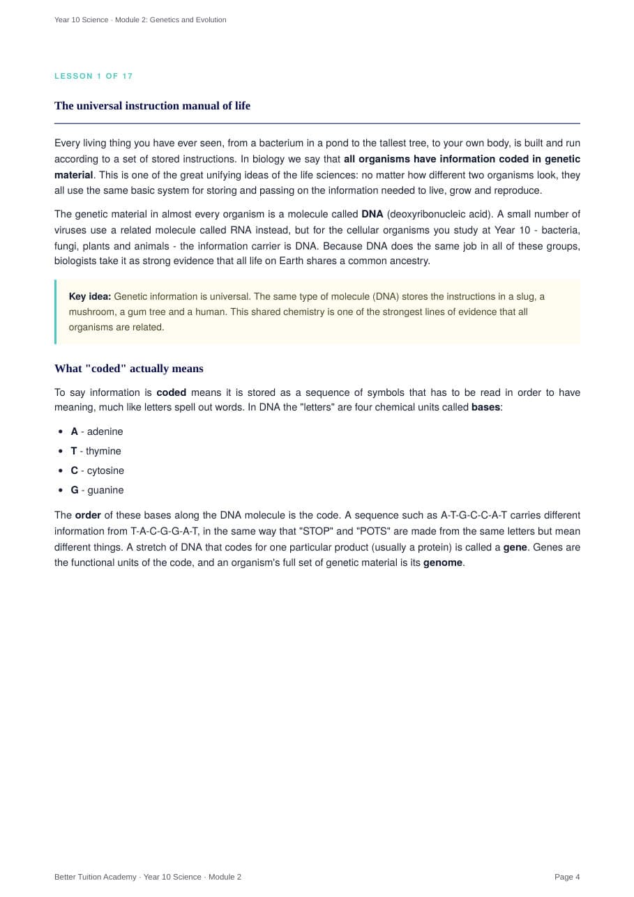 Sample page 3 of the Genetics and Evolution study guide
