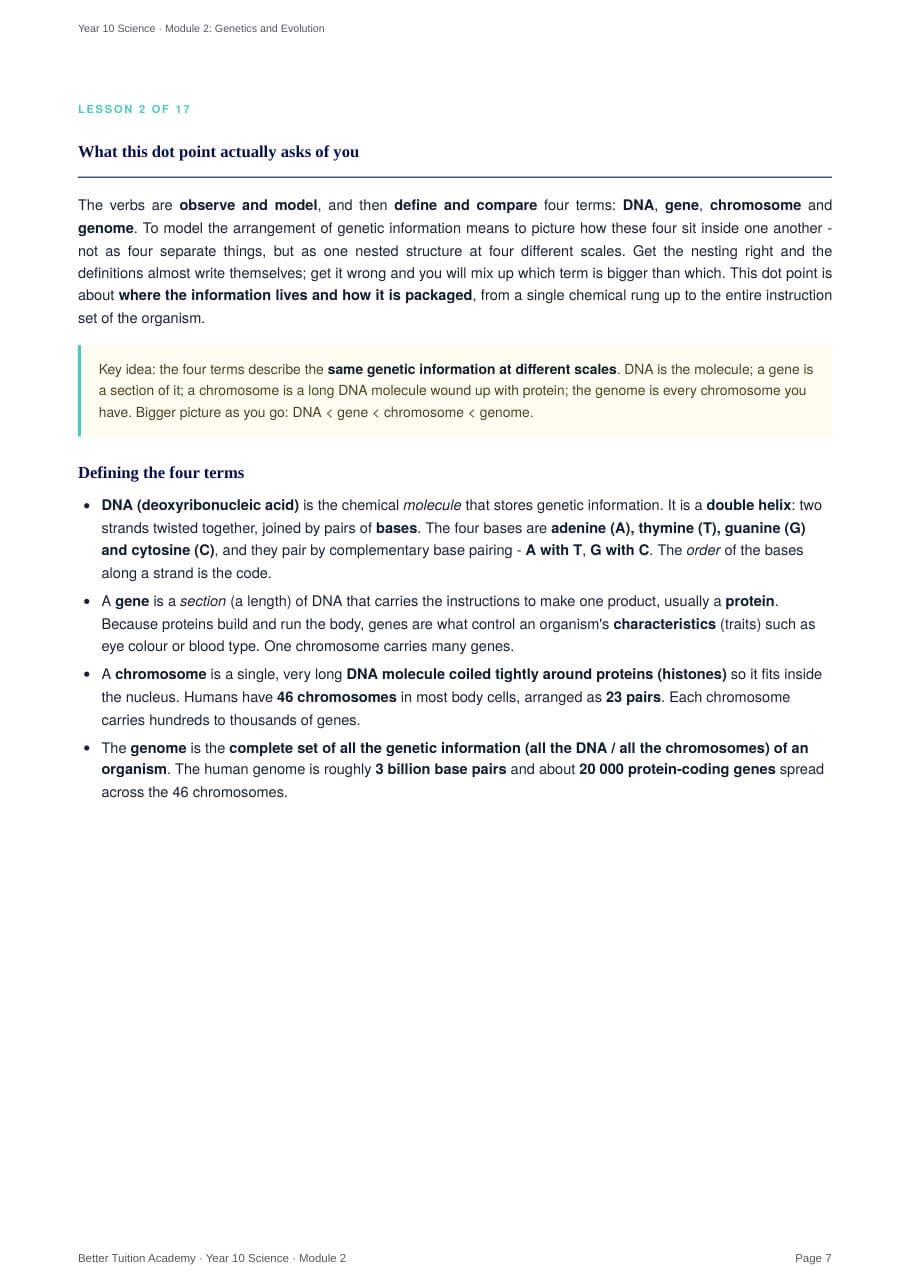 Sample page 4 of the Genetics and Evolution study guide