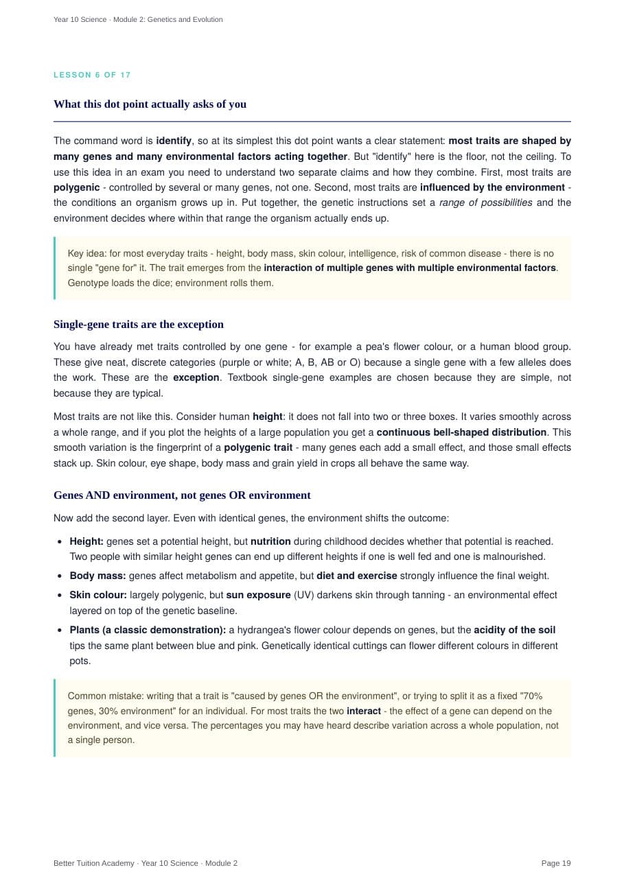 Sample page 6 of the Genetics and Evolution study guide