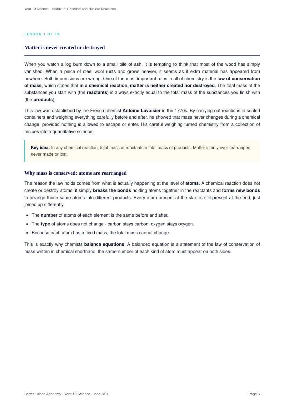 Sample page 3 of the Chemical and Nuclear Reactions study guide