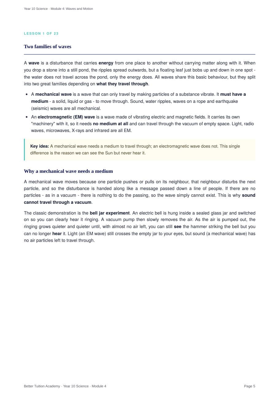 Sample page 3 of the Waves and Motion study guide