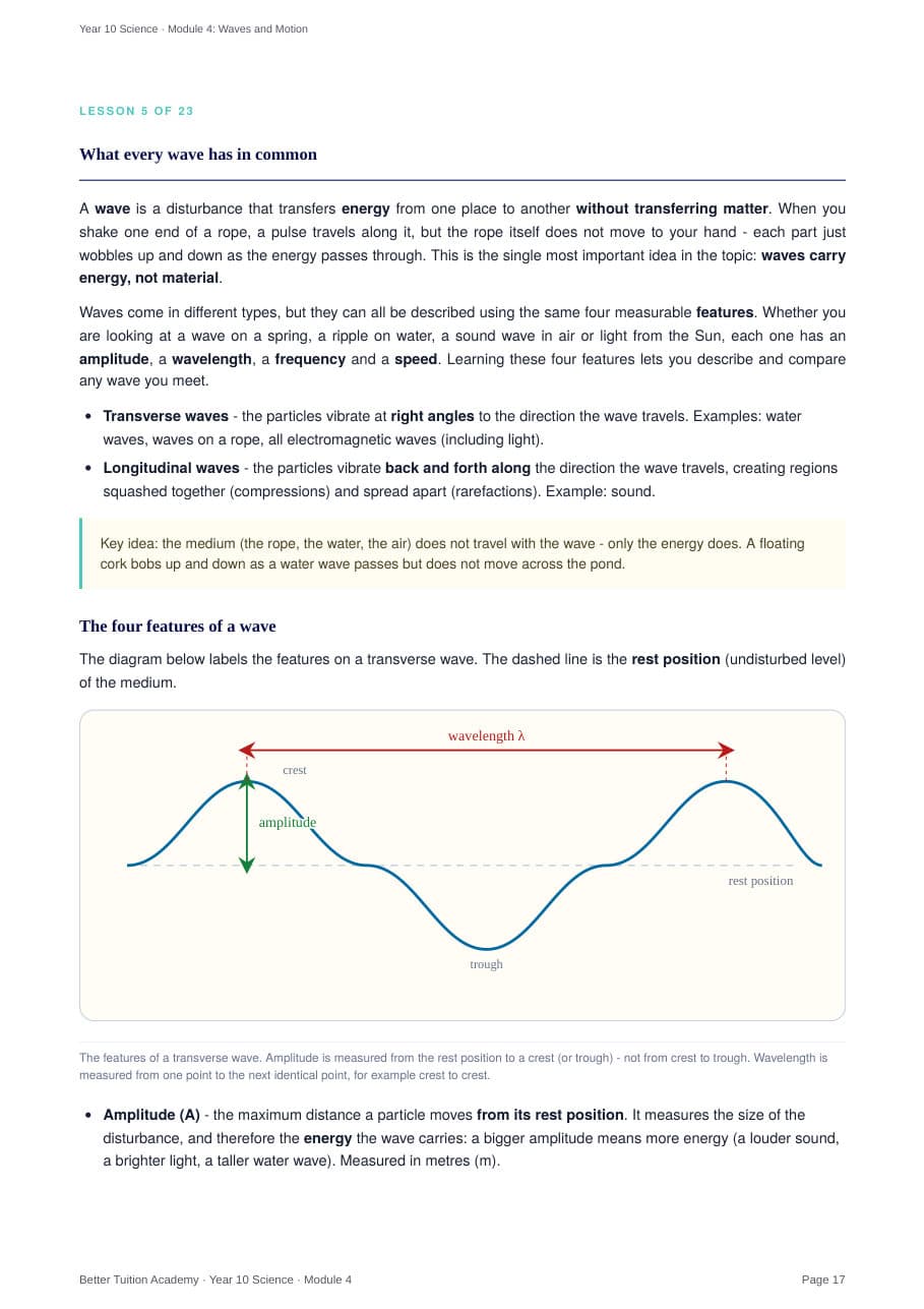 Sample page 5 of the Waves and Motion study guide