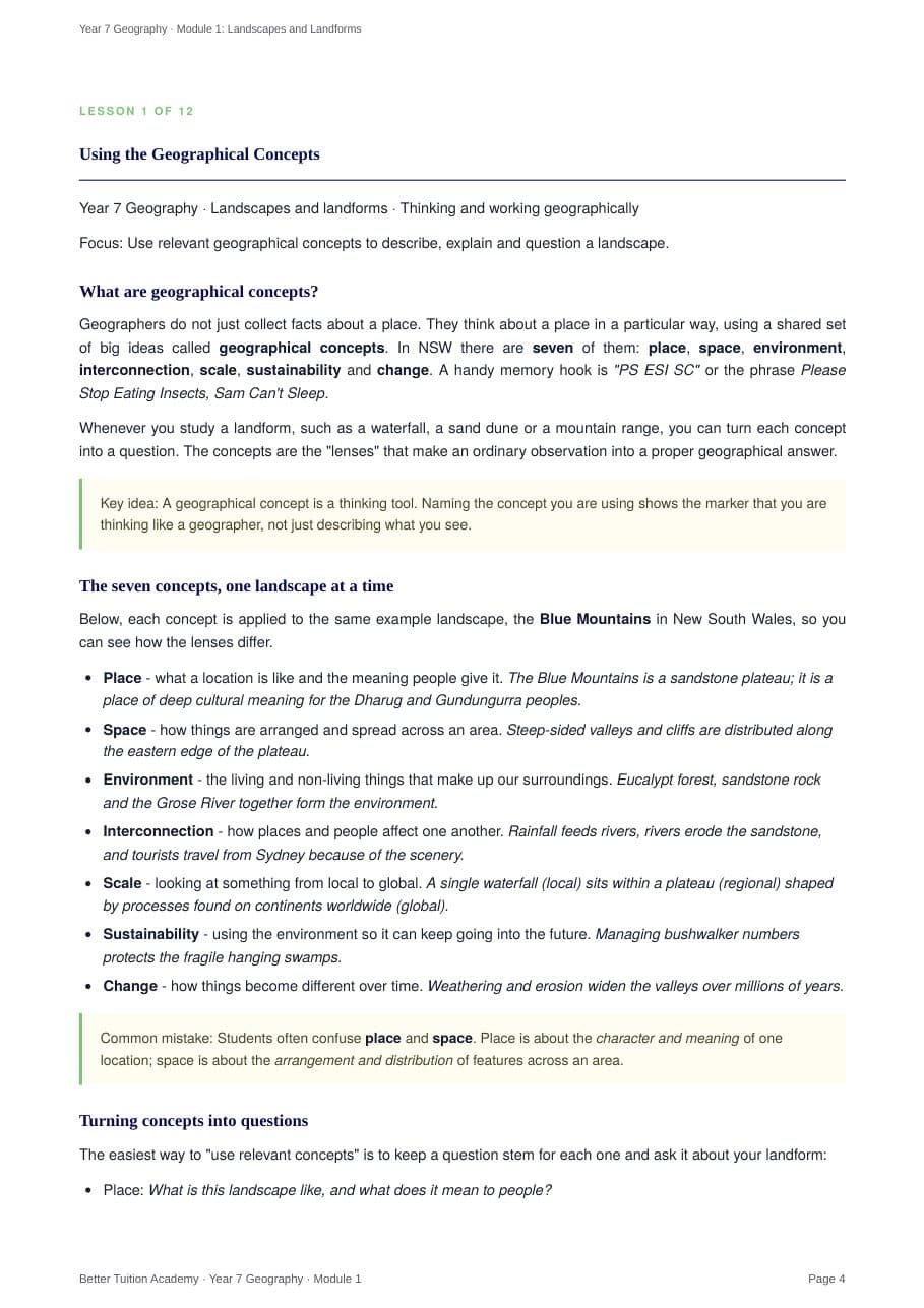 Sample page 3 of the Landscapes and Landforms study guide