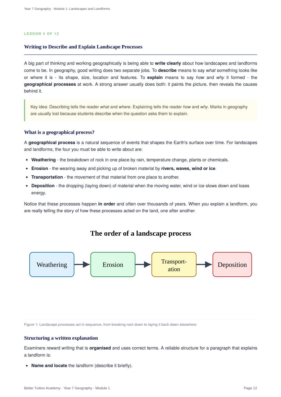 Sample page 6 of the Landscapes and Landforms study guide
