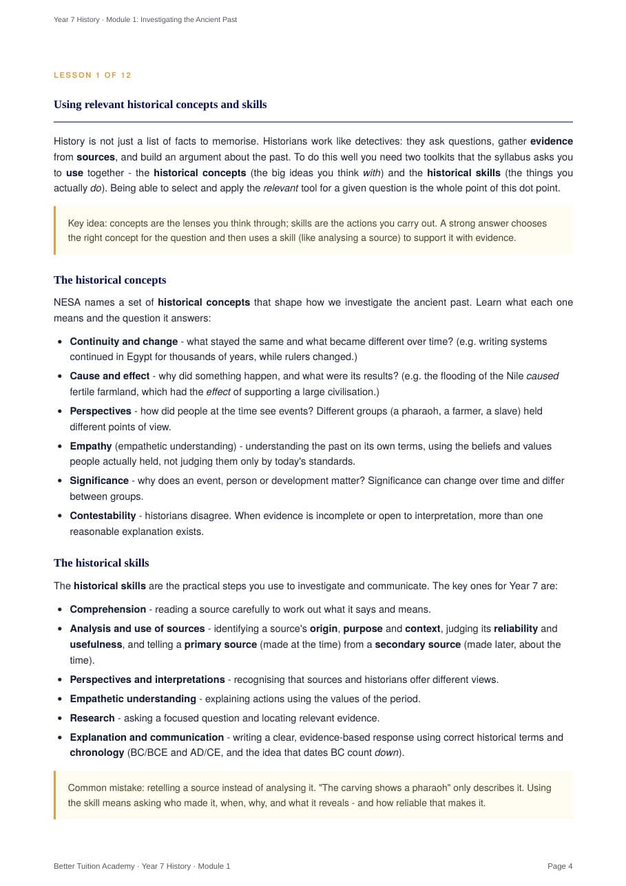 Sample page 3 of the Investigating the Ancient Past study guide