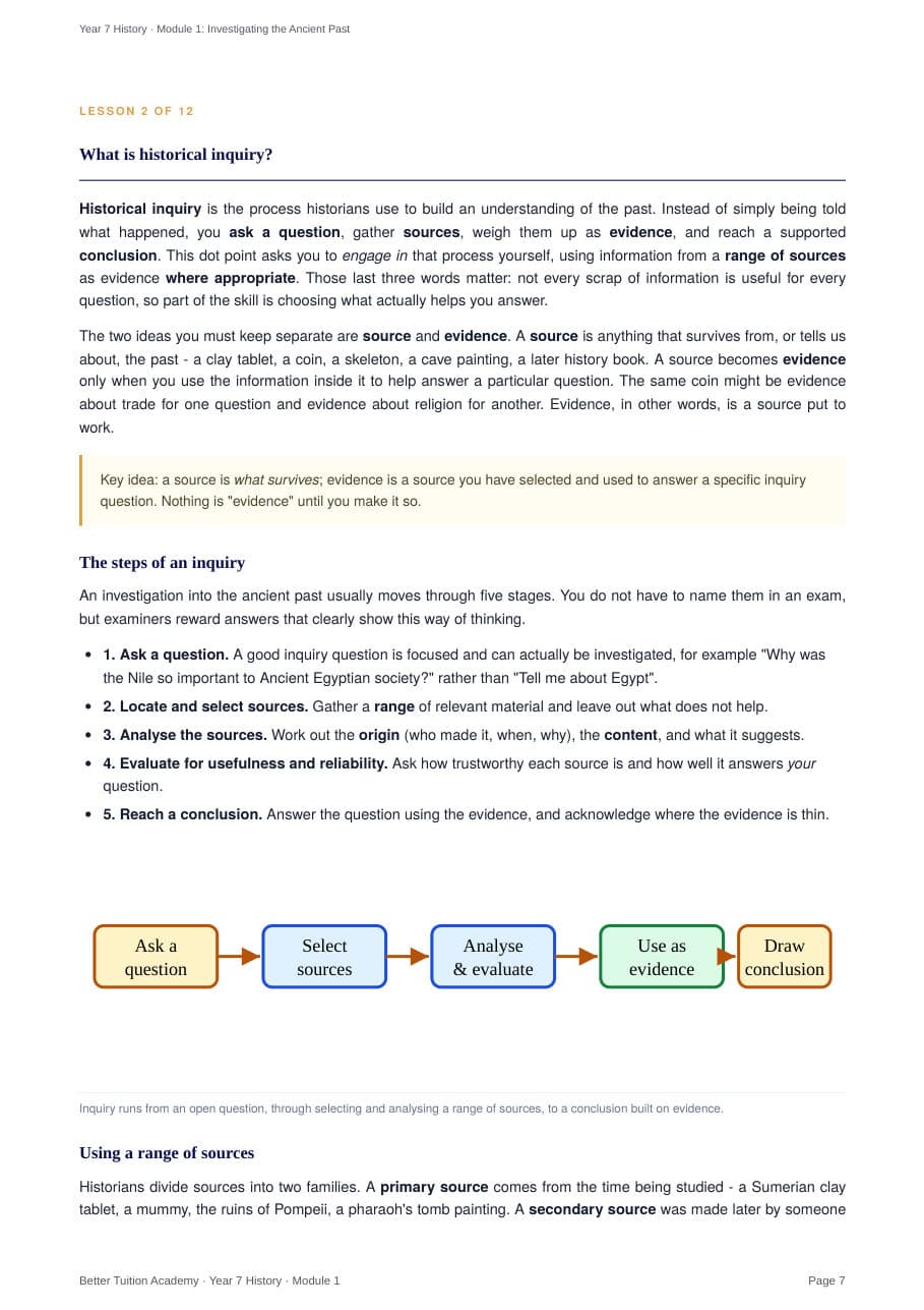 Sample page 4 of the Investigating the Ancient Past study guide