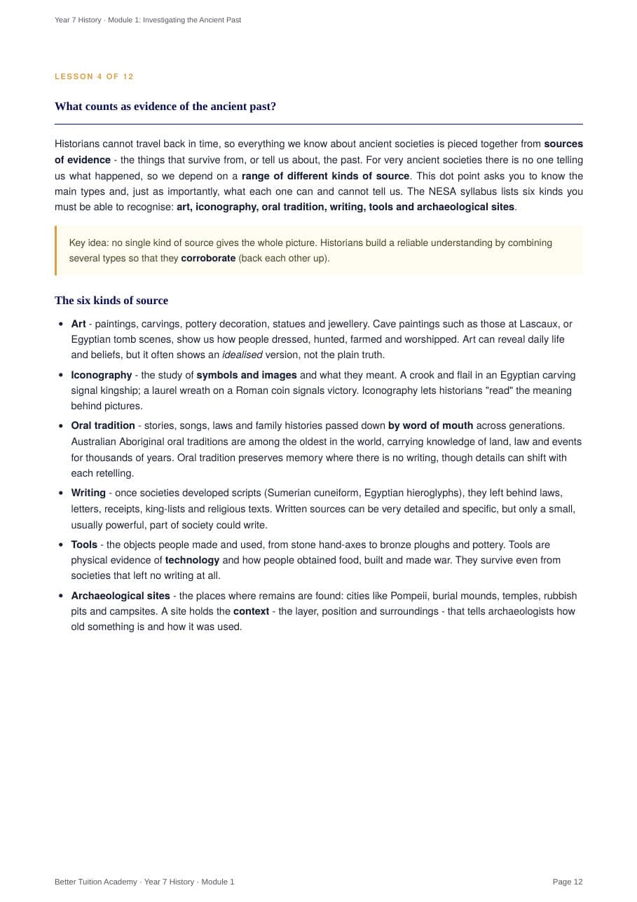 Sample page 6 of the Investigating the Ancient Past study guide