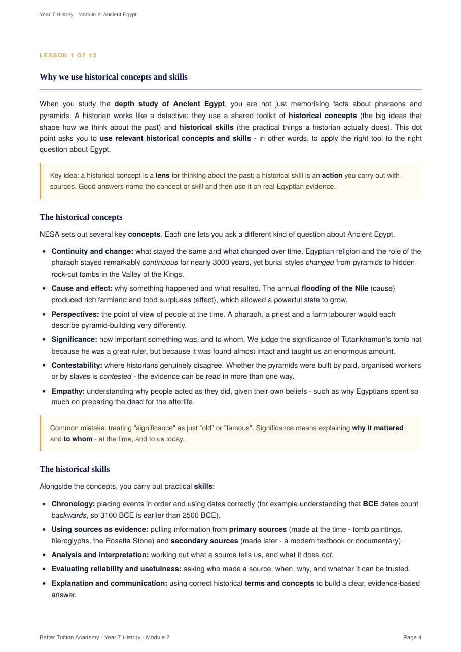 Sample page 3 of the Ancient Egypt study guide