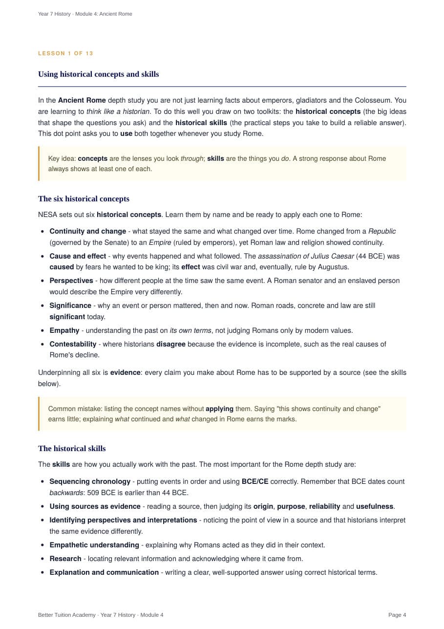 Sample page 3 of the Ancient Rome study guide
