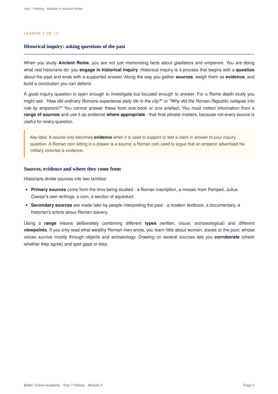 Sample page 4 of the Ancient Rome study guide