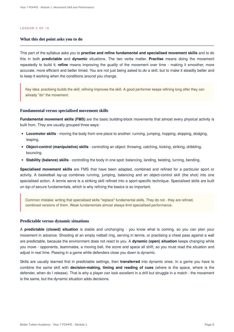 Sample page 4 of the Movement Skill and Performance study guide