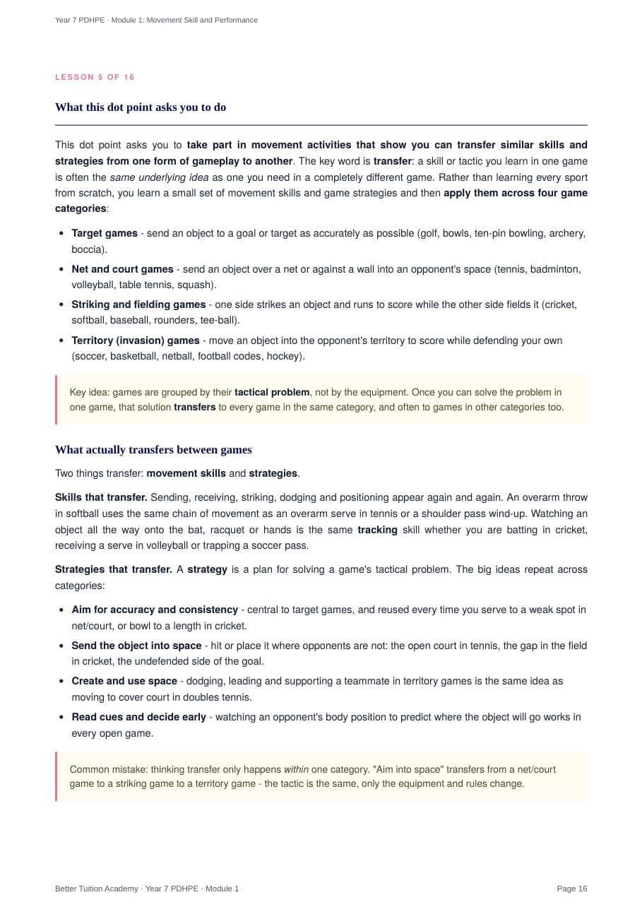 Sample page 6 of the Movement Skill and Performance study guide