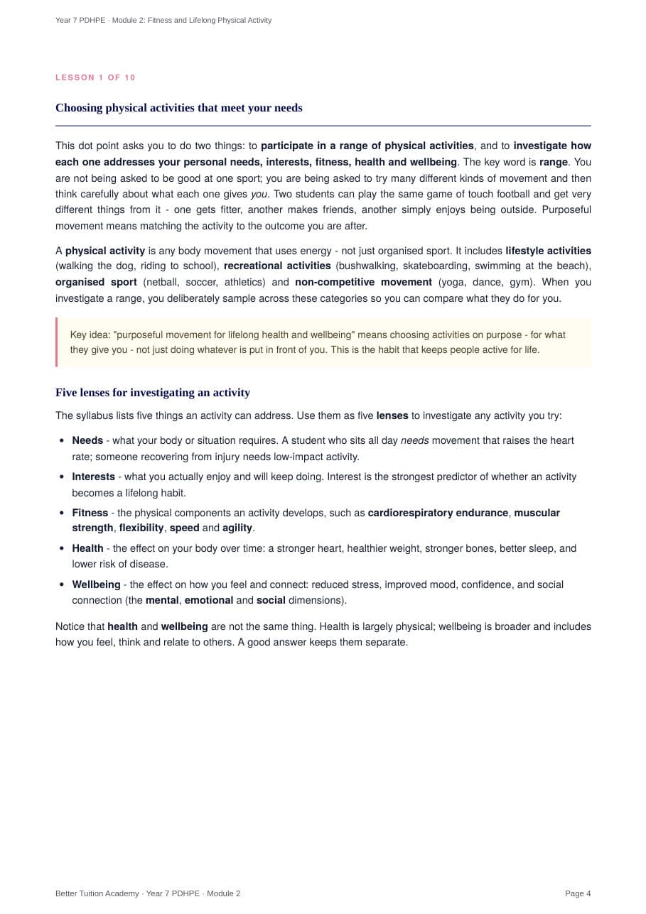 Sample page 3 of the Fitness and Lifelong Physical Activity study guide