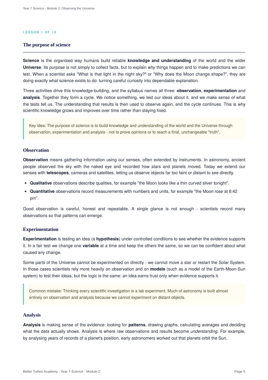 Sample page 3 of the Observing the Universe study guide