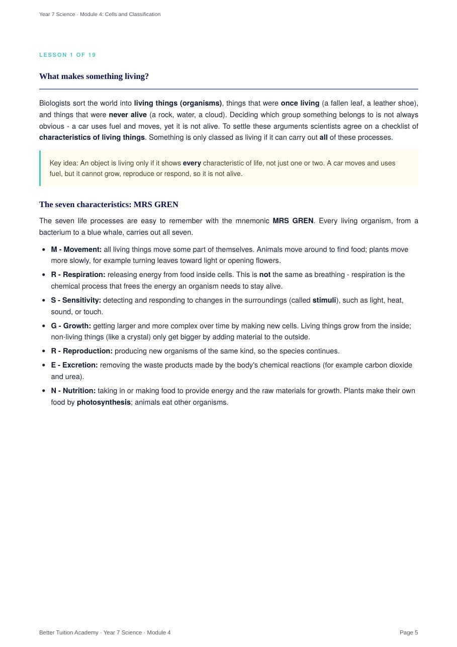 Sample page 3 of the Cells and Classification study guide