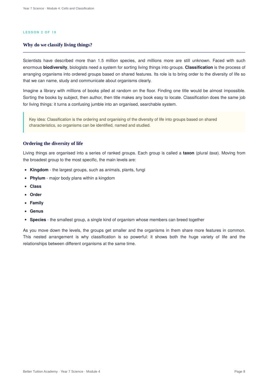 Sample page 4 of the Cells and Classification study guide