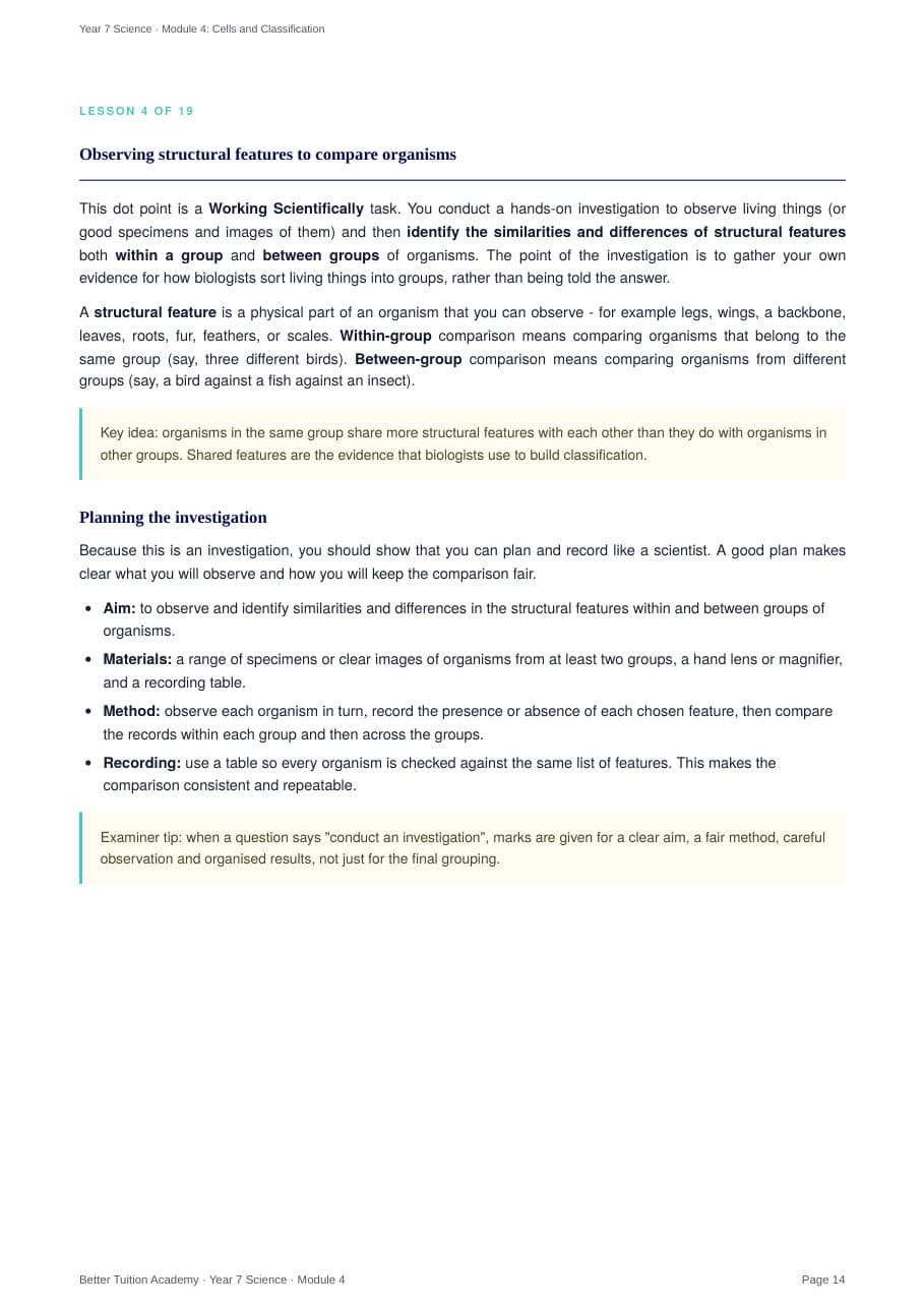 Sample page 5 of the Cells and Classification study guide
