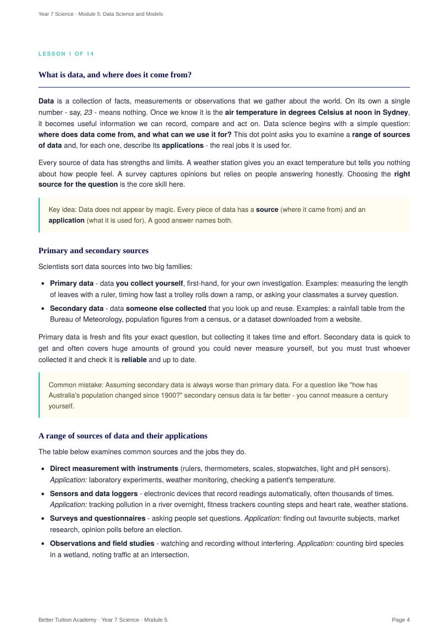 Sample page 3 of the Data Science and Models study guide