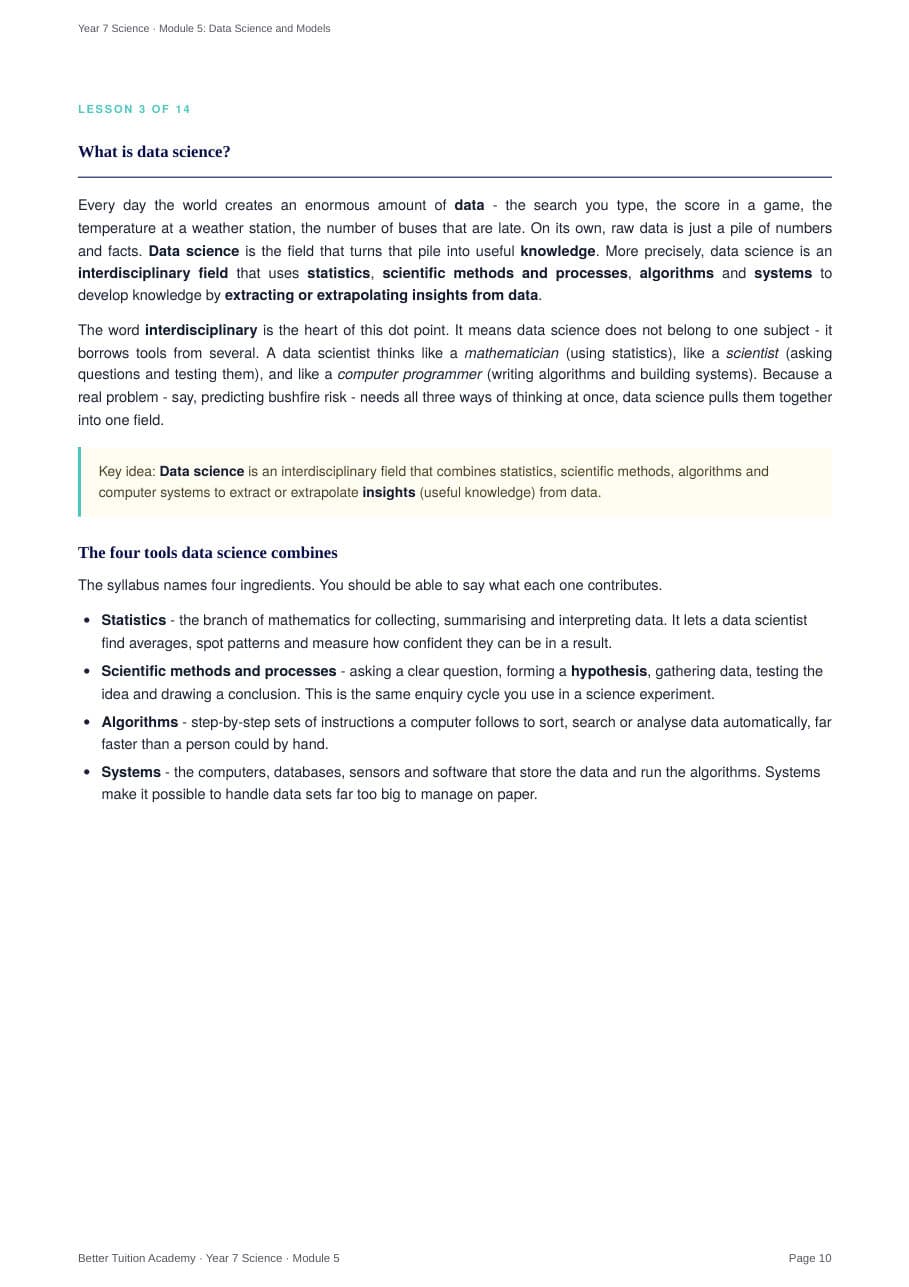 Sample page 5 of the Data Science and Models study guide