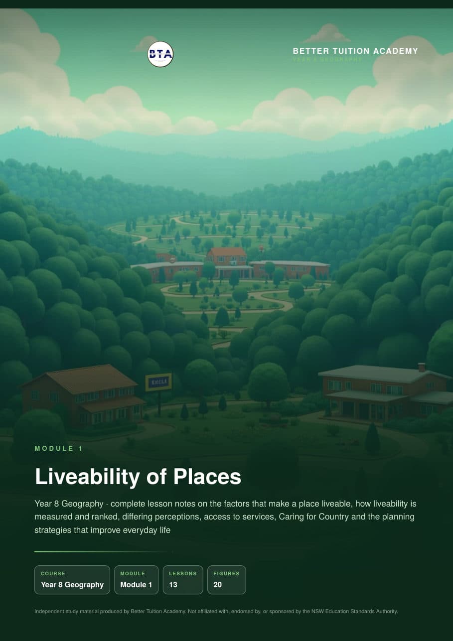 Sample page 1 of the Liveability of Places study guide