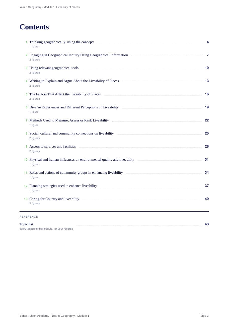 Sample page 2 of the Liveability of Places study guide