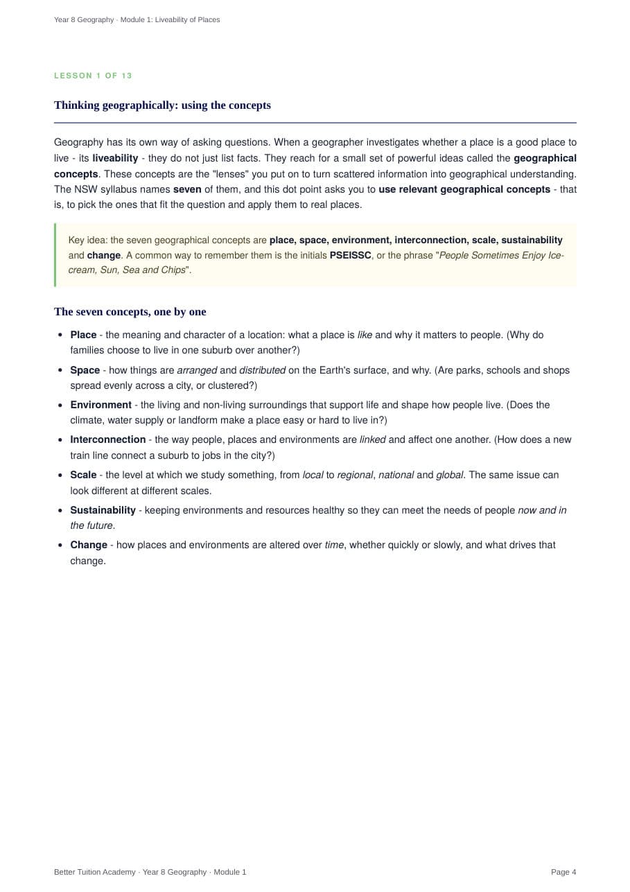 Sample page 3 of the Liveability of Places study guide