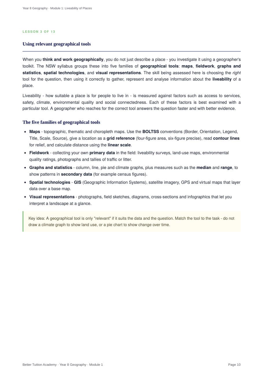 Sample page 5 of the Liveability of Places study guide