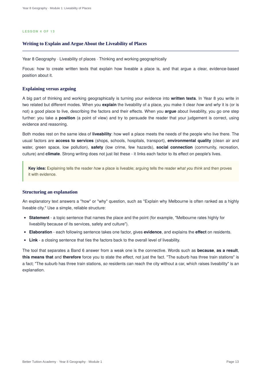 Sample page 6 of the Liveability of Places study guide