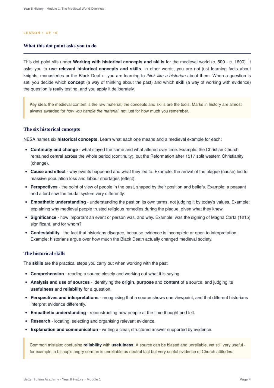 Sample page 3 of the Medieval World Overview study guide