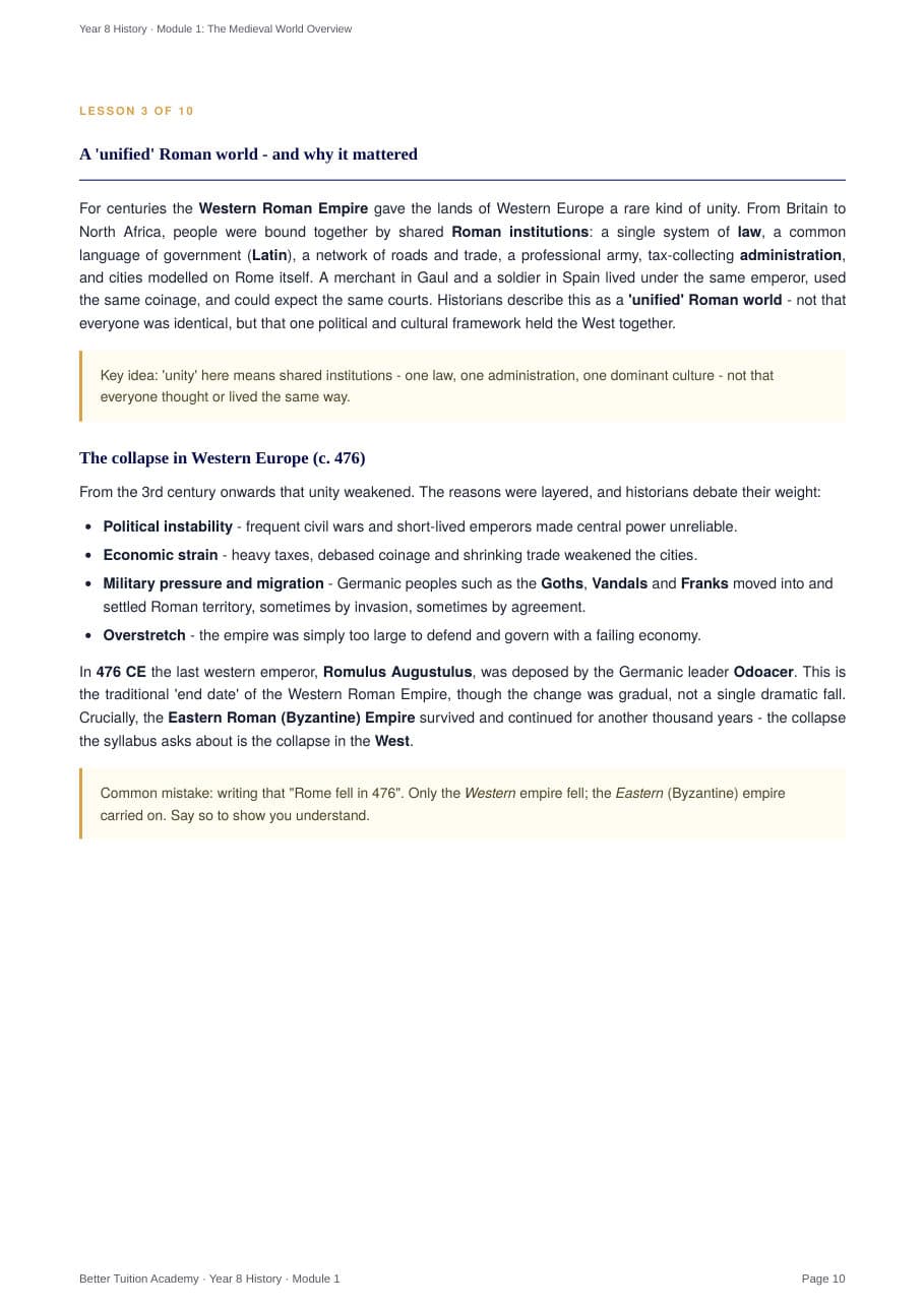 Sample page 5 of the Medieval World Overview study guide