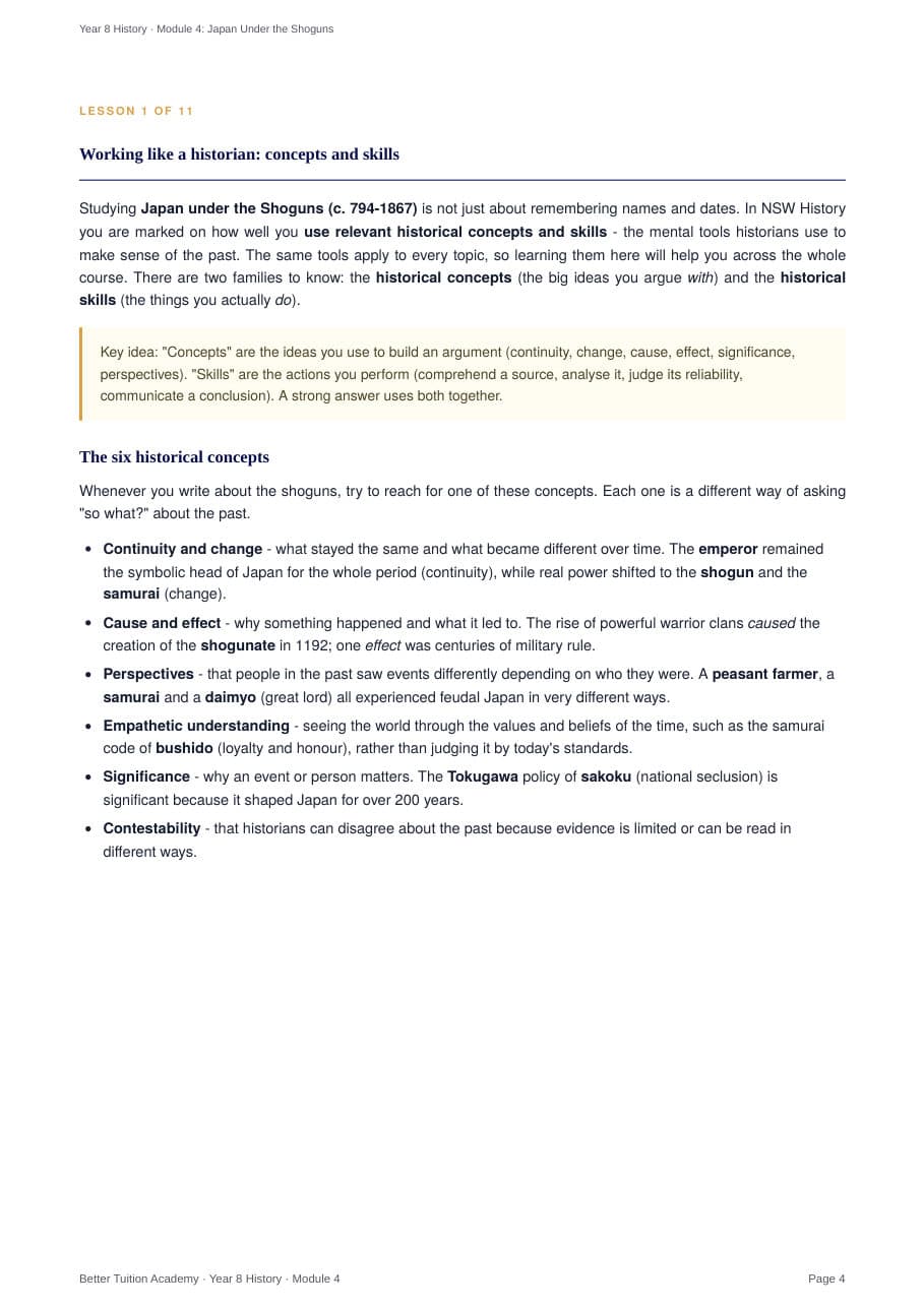 Sample page 3 of the Japan Under the Shoguns study guide
