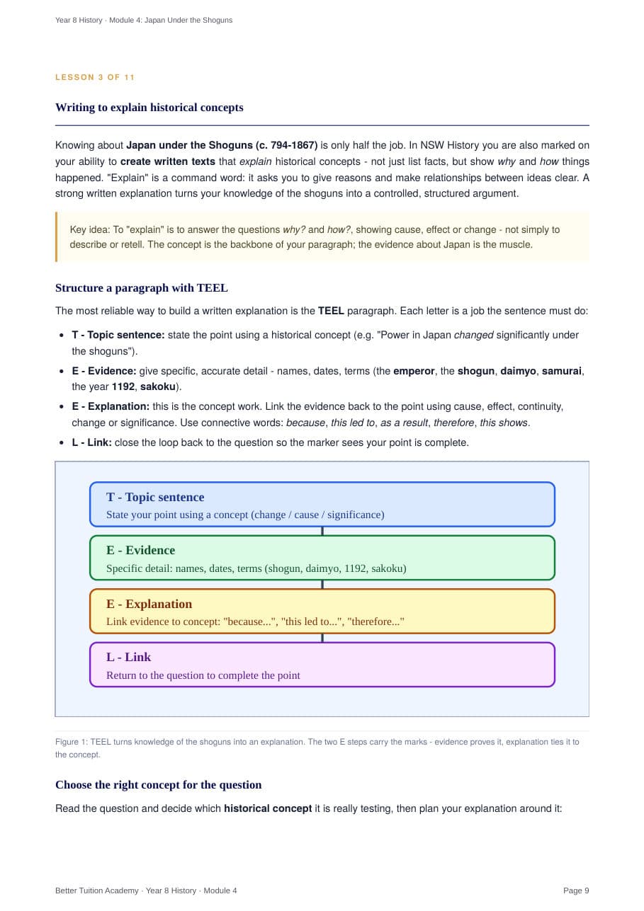 Sample page 5 of the Japan Under the Shoguns study guide