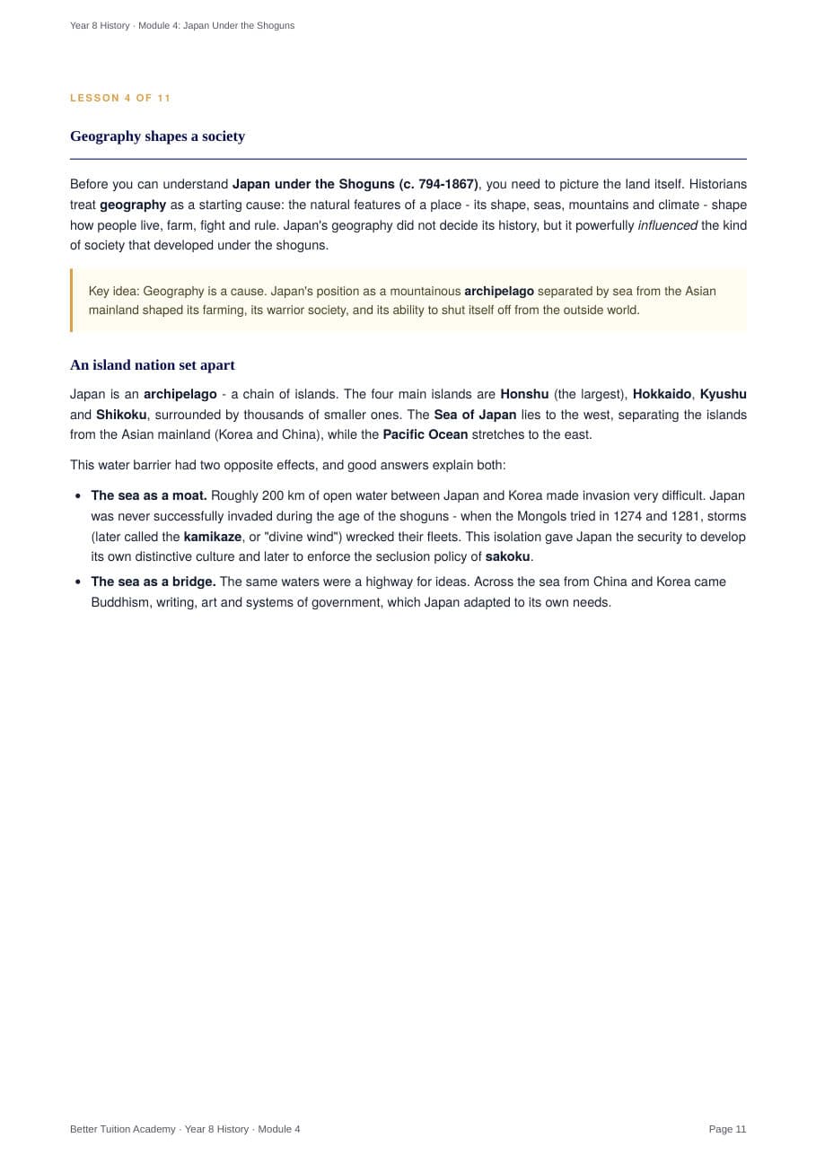 Sample page 6 of the Japan Under the Shoguns study guide