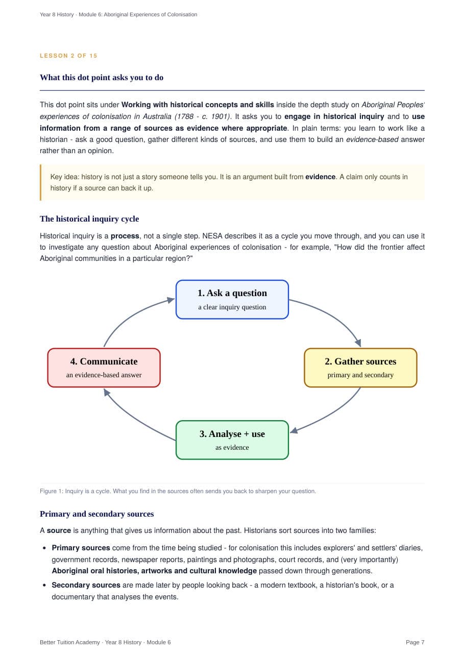 Sample page 4 of the Aboriginal Experiences of Colonisation study guide