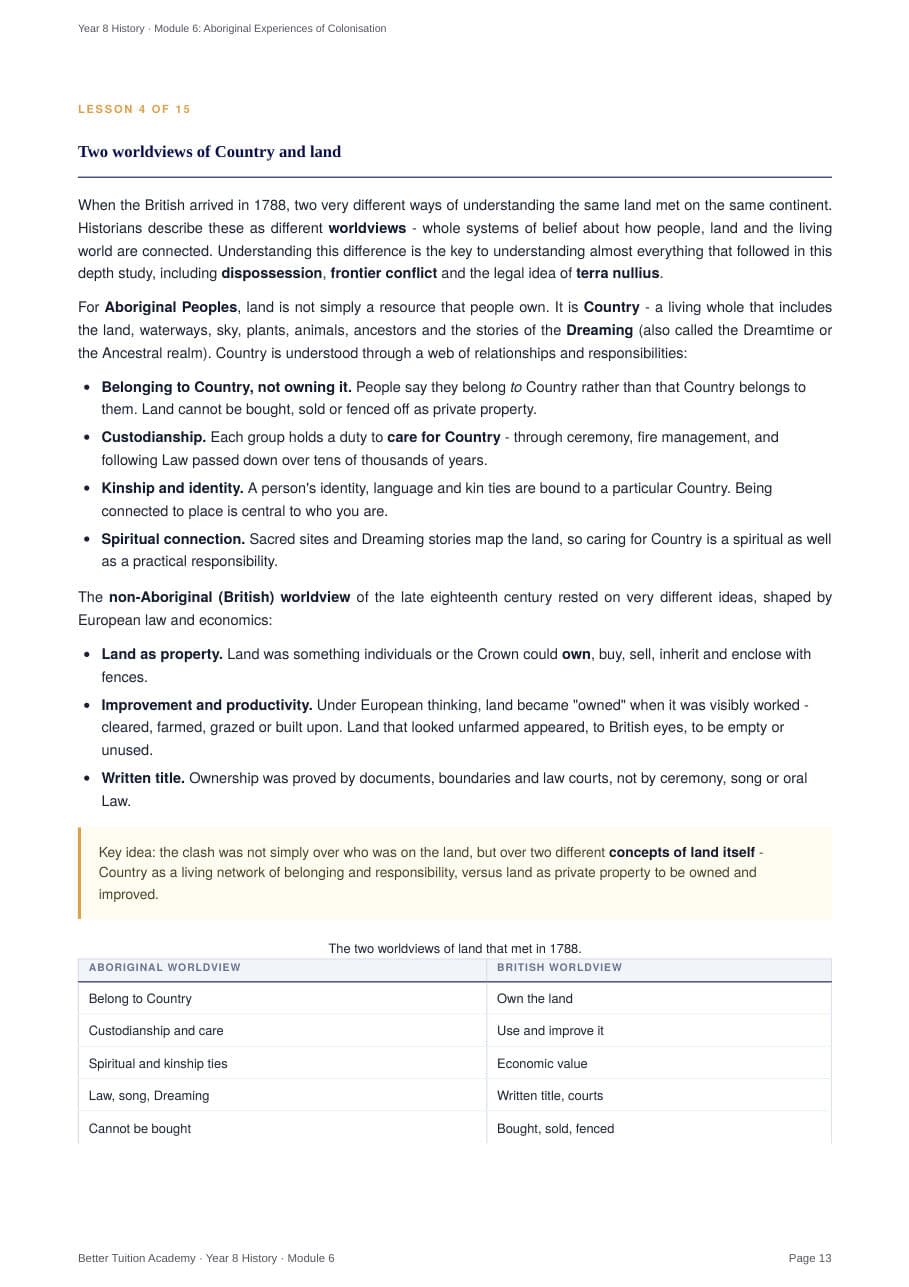 Sample page 5 of the Aboriginal Experiences of Colonisation study guide